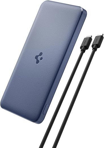 Spigen ArcPack 10000mAh Power Bank, PD3.0, Fast Charging, 22.5W Max Output, 2 Type-C Ports, 1 USB-A Port - (ABS+PC, Navy Blue)