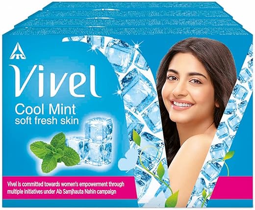 Vivel Cool Mint, Soft Fresh Skin Soap, 600g (150g - Pack of 4), Soap for Women & Men for Soft, Glowing & Moisurised Skin, All Skin Types
