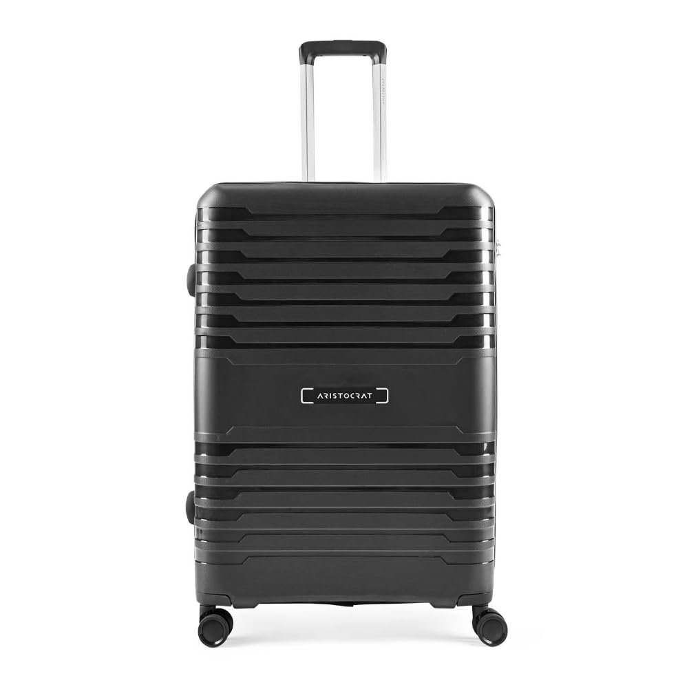Aristocrat Harbour Cabin Trolley Bag 66 cm | Medium | Polypropylene Hardshell Sided Luggage | Smooth 8-Wheel Suitcase | Combination Lock with Sturdy Zipper | 7-Year Warranty - Unisex (Black)