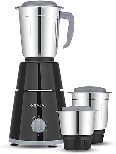 Bajaj GX-1 Mixer Grinder 500W | Superior Mixie For Kitchen | 2-In-1 For Dry Grinding | Blade Function With Titan Motor | 3 Stainless Steel Mixer Jars | 1 Year Product Warranty By Bajaj 【Black】