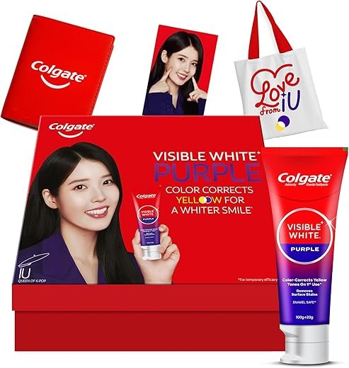 Colgate Visible White Purple X IU Limited Edition Kit – Colgate Purple Toothpaste for Teeth Whitening, Enamel-Safe for Daily Use (2 Toothpastes (100g + 20g), IU Signed Gratitude Journal & Tote Bag)