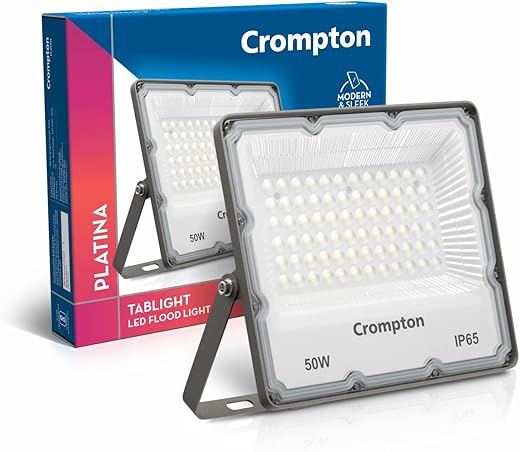 Crompton TabLight | Outdoor Waterproof LED Flood Lights | 50W | IP 65 | Cool White | Pack of 1 | Wide Beam Angle | BIS Approved | for Garage, Parking, Shops & Outdoor Lighting (2 Years Waranty)