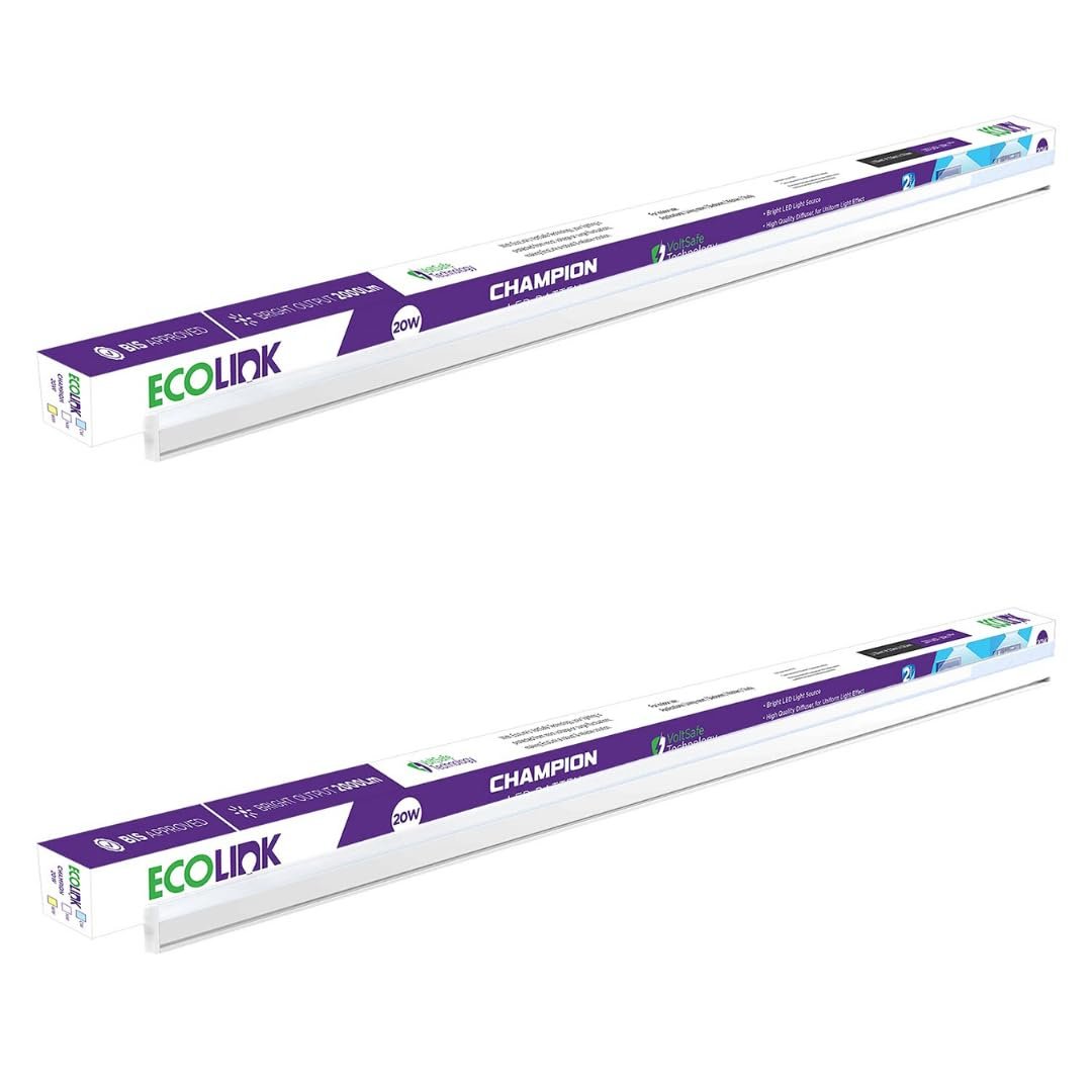EcoLink 20w LED Batten/Tubelight | Champion Compact 4-ft LED Batten for Living Room & Bedroom | Cool White,Pack of 2