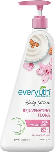 Everyuth Naturals Rejuvenating Flora Body Lotion 500ml for men & women | 24Hr Hydration | Deep Moisture Care for Dry Skin | Enriched with 100% Natural Almond Milk | Smooth, Radiant & Healthy Looking Skin Care