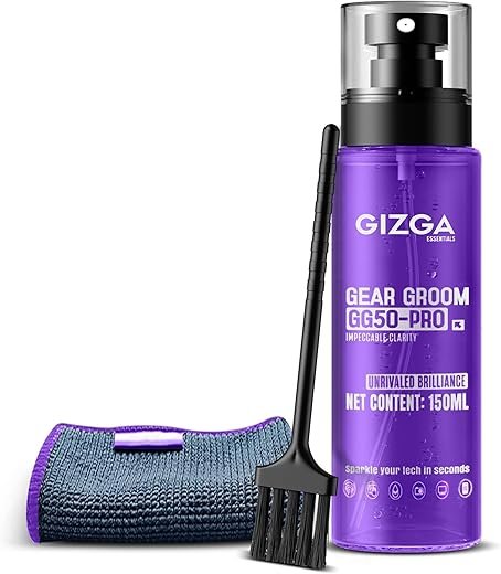 Gizga Pro Series 3-in-1 Cleaning KIT - 150ml Cleaning Spray, Microfiber Cloth & Cleaning Brush| Safe Screen Cleaner for Laptop, PC, Smartphone, Tablet, DSLR Camera Lens, Binocular, Keyboard, Gadgets
