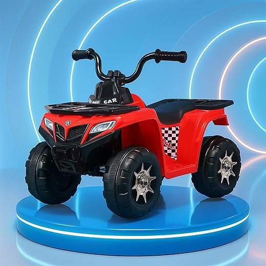 Kidsmate ATV Raider Electric Car for Kids | Battery Operated Cars for Kids with 6V Battery, LED Lights Bluetooth & USB Multimedia | Forward & Backward 4 Wheels Ride on Toy for Age 2-5 Yrs - Black/Red