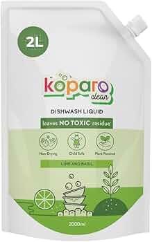 Koparo Organic Dishwash Liquid | 2 Litres | Lime And Basil Fragrance | Natural, Plant Based & Eco-Friendly | Removes Tough Grease, Soft on Hands | Baby & Pet Safe