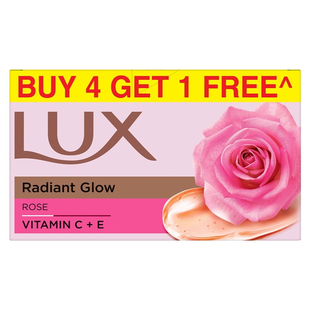 Lux Radiant Glow Bathing Soap infused with Vitamin C & E Buy 4 Get 1 Free 150g