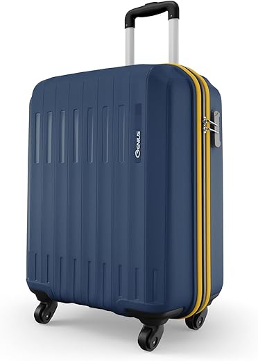 Safari Genius Alley Cabin Trolley Bag, Hard Case Polypropylene, 4 Spinner Wheels, 360 Degree Wheeling Carry on Luggage, Suitcase for Travel, Navy, 55cm