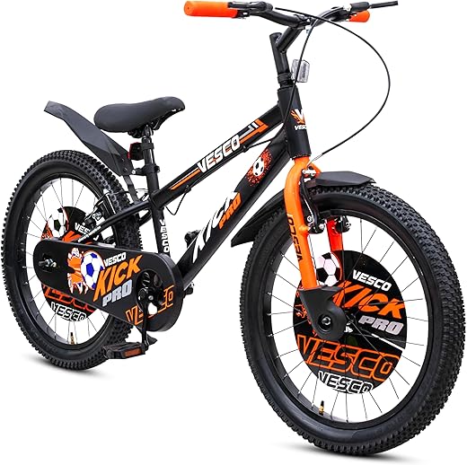 VESCO Kick Pro 20 Inch 20T Kids Bicycle 12.5″ Frame, Rigid Fork | 85% Assembled | Fully Chain Cover | Age for 7 to 9 Year Boys & Girls (Black-Orange)