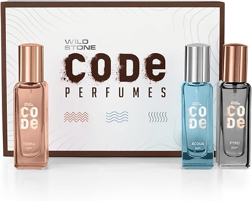 Wild Stone CODE Luxury EDP Perfumes Gift Set for Men, Pack of 3 (3x20ml) | Premium Long Lasting Perfume Gift Pack | Gift for Him for Any Occasion | Long-Lasting Fragrances with Acqua, Pyro and Terra