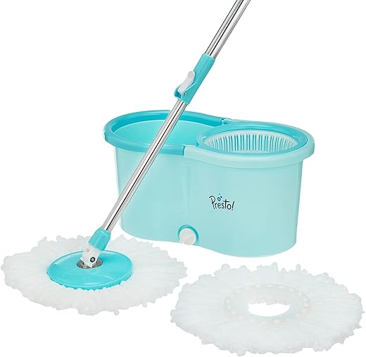 Amazon Brand – Presto! Spin Mop with Plastic Bucket Set, Blue