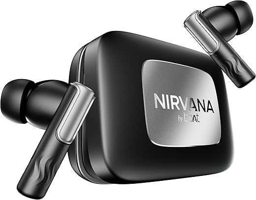 Boat Nirvana Ivy Pro (2025 Launch), Dolby Atmos w/Head Tracking, 52dB Hybrid Adaptive ANC,Hi-Res LDAC, Titanium Dual Drivers, Bluetooth Earbuds, TWS Ear Buds Wireless Earphones w/mic (Crystal Black)