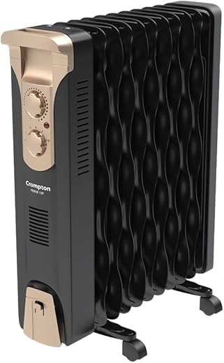Crompton 11 Fin Insta Ferver wave Fin OFR (Oil Filled Radiator)|Room Heater|2900 W|3 Heat Settings & PTC Fan Heater| Comfortable Breathing|360° Heating (Black)|2yrs warranty|Black & Copper