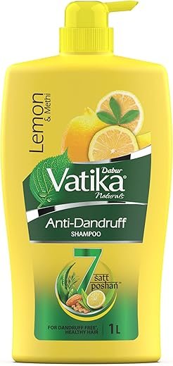 Dabur Vatika Lemon Anti-Dandruff Shampoo - 1L | Reduces Dandruff from 1st wash | Moisturises Scalp | Provides Gentle Cleansing, Conditioning & Nourishment to Hair