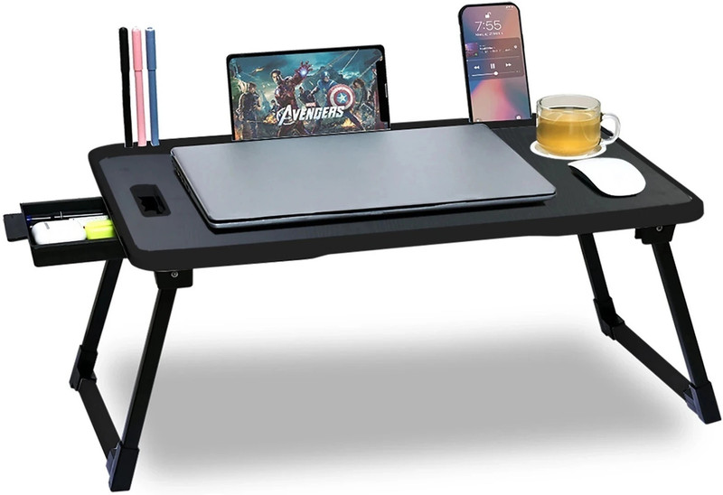 FurniGully Foldable Multipurpose Wood Portable Laptop Table (Finish Color – BLACK, Pre Assembled)