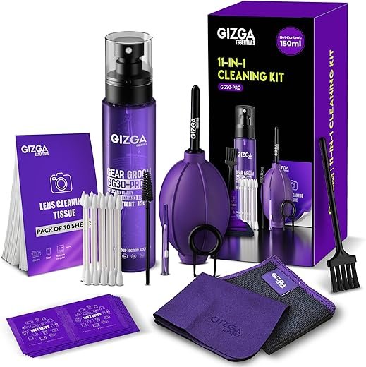 Gizga Pro Series 11-in-1 Cleaning KIT - 150ml Cleaning Spray, Air Blower, 50-Lens Tissues, Swabs & Wipes, Brushes, Key Puller, Microfiber Cloths & More for Laptop PC Keyboard Camera Smartphone Tablet