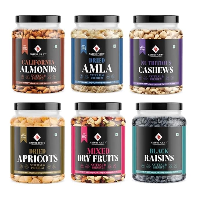 Nature Purify Dry fruits Combo 1.5 kg (Almond, Cashew, Apricot, Black Raisins, Amla & Mixed Nut) - Premium Combo