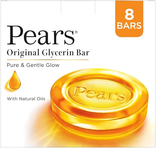 Pears Original Glycerin Soap Bar – Pure & Gentle Glow | With 98% Pure Glycerin | For Hydration & Glow | With Plant Based Cleanser for Skin & Body | Paraben-free | 125gms x 8