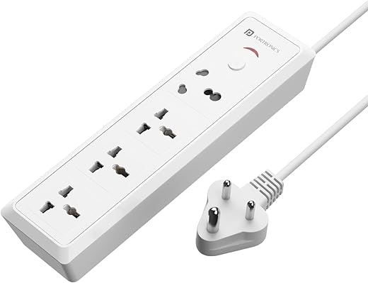 Portronics Power Plate 17 Extension Board with 4 Universal Sockets, 3840 Watts, 3m Cord, Resettable Fuse, Safety Shutter, 1-Socket 16A + 3-Socket 6A, Multi Plug for Home Appliances (White)