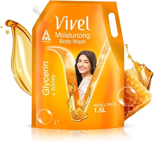 Vivel Moisturizing Body Wash, Glycerin & Honey Shower Gel, 1500 ml Supersaver XL Refill Pouch