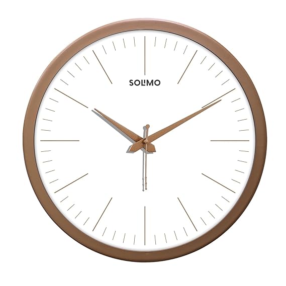 Amazon Brand – Solimo Elegant Metallic Analog Wall Clock, Silent Sweep, Slim Line Time Indicator (12 Inches, Copper Frame)