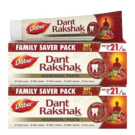 Dabur Dant Rakshak Ayurvedic Toothpaste – 700g (175g x 4) | With Goodness Of 32 Ayurvedic Herbs | Prevents & Calms Gum Pain | Kills Germs | Complete Family Toothpaste | No Added Fluorides & Parabens