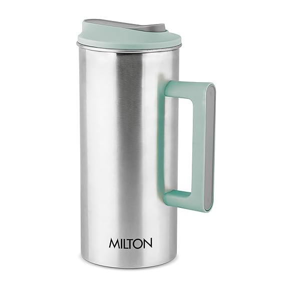 Milton Citrine 1600 Stainless Steel Water Jug for Dining Table (1550 ml) Teapot, One Touch Flap Snap Fit Lid Easy Pour Wide Mouth, Pitcher Mocktails Juice Serving Jar for Home Office, Green