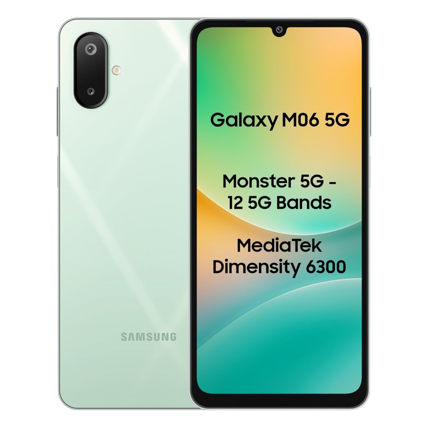 Samsung Galaxy M06 5G Mobile (Sage Green, 4GB RAM, 64GB Storage) | MediaTek Dimensity 6300 | AnTuTu 623K+ | 12 5G Bands | 25W Fast Charging | 4 Gen OS Upgrades | 50MP Camera | Without Charger
