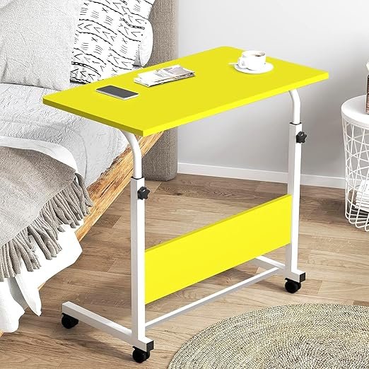Torche Metal, Wood Multipurpose Height Adjustable Movable Table for Computer & Laptop Table with Wheels (Big-Yellow)