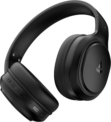 Boat Rockerz 430, 40mm Drivers, 40ms Latency, 40H Battery, ENx Tech, Adaptive Fit, Stream Ad Free Music via App Support, Bluetooth Headphones, Wireless Over Ear Headphone with Mic (Black Sabre)