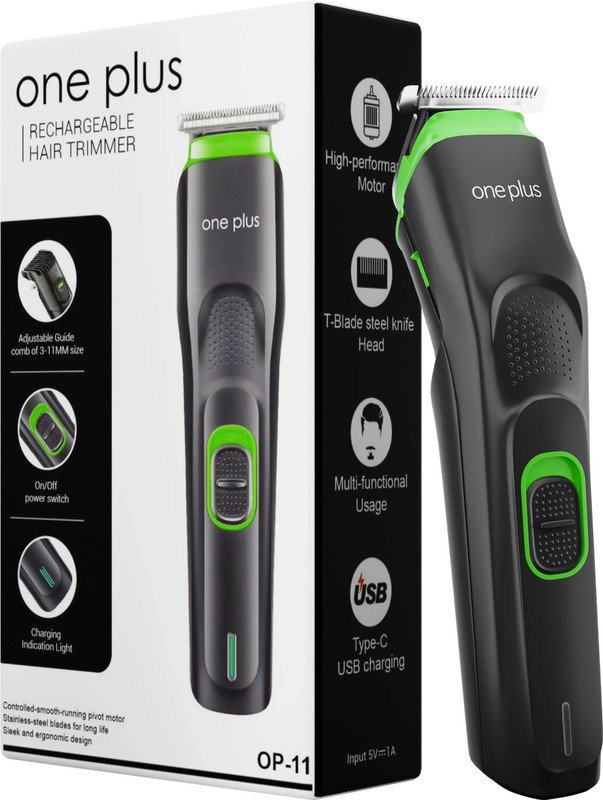 One Plus OP 11 Cordless Professional Hair Trimmer Titanium coated blade waterproof Trimmer 120 min Runtime 12 Length Settings(Black, Green)