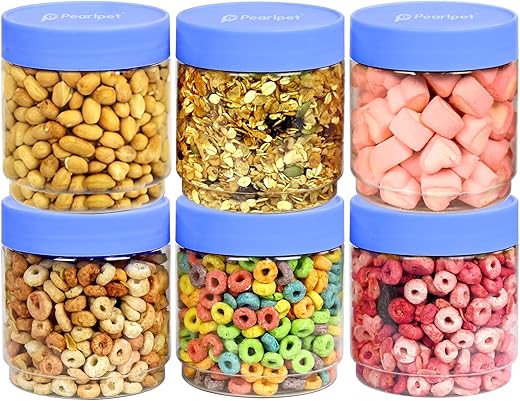 PEARLPET Sapphire Plastic Jar Airtight Stackable Container for Kitchen Storage Set of 6 Pieces, 800 ML