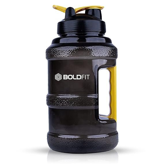 Boldfit Plastic Gym Gallon Water Bottle 2.5 Liter, Extra Large Leak Proof Fitness Sports Gallon Jug (Black Yellow)