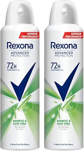 Rexona Advanced Protection Bamboo & Aloe Vera with MotionSense | 0% Alcohol | 72H Non Stop Protection | For Women | 200 ML (Pack of 2)