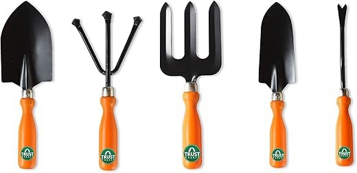 TrustBasket Gardening Tools Kit for Home 5-Piece Garden Tools for Home Gardening Set Including Big & Small Trowel, Cultivator, Weeder & Garden Fork Durable Agriculture Tools & Gardening Items Combo