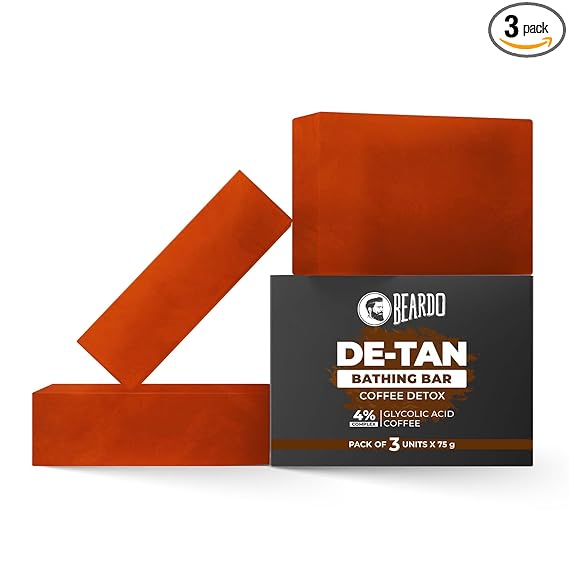 Beardo De-Tan Soap for Men, 75g X 3 | Tan Removal and Caffeine Face & Body Soap | Detan With Coffee & 4% Glycolic Acid | For Body & Face | Refreshing Fragrance | For All Skin Types