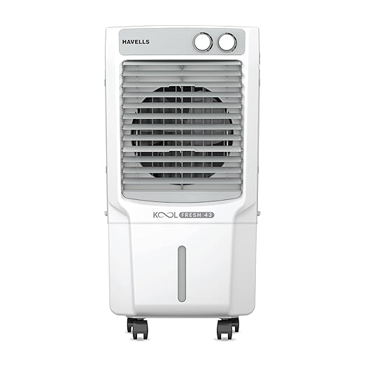 Havells KoolFresh 43 L Personal Air Cooler for Room|Powerful Air-Delivery|Dual Flow Technology|Fan & 3 Side Bacteria Shield Honeycomb Pads|Ice Chamber|Fully Collapsible Louvers|Front Wheel with Brakes