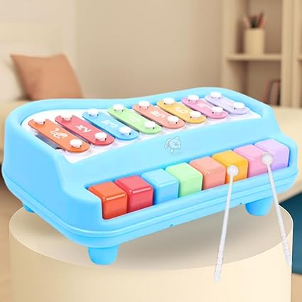 Storio 8 Tone Xylophone Learning Toys Kids Educational Knock Playing 2 in 1 Colorful Plastic Percussion Piano Toy (Multi Color)