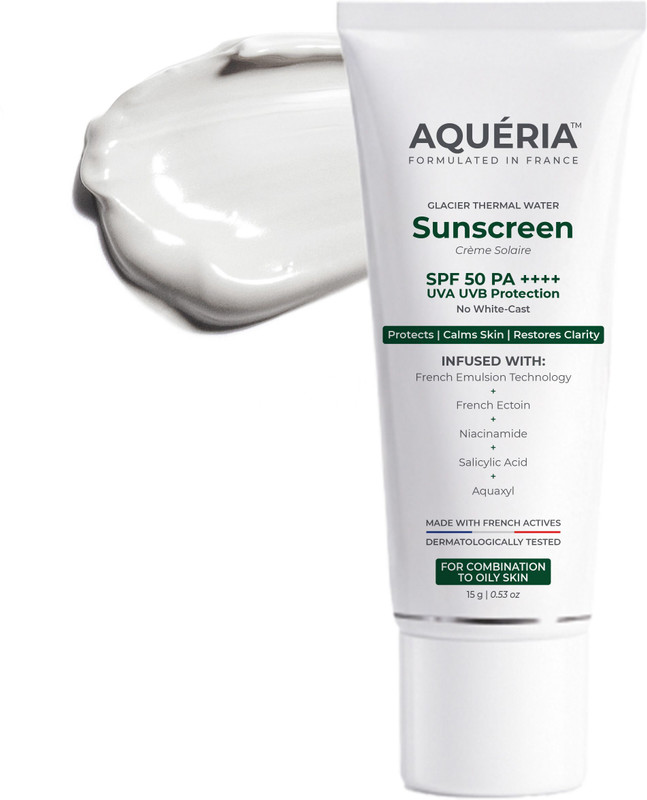 aqueria Sunscreen – SPF 50 PA++++ Oil Control Brightening French Multi-Active SPF | 2% Niacinamide, Salicylic Acid(15 g)