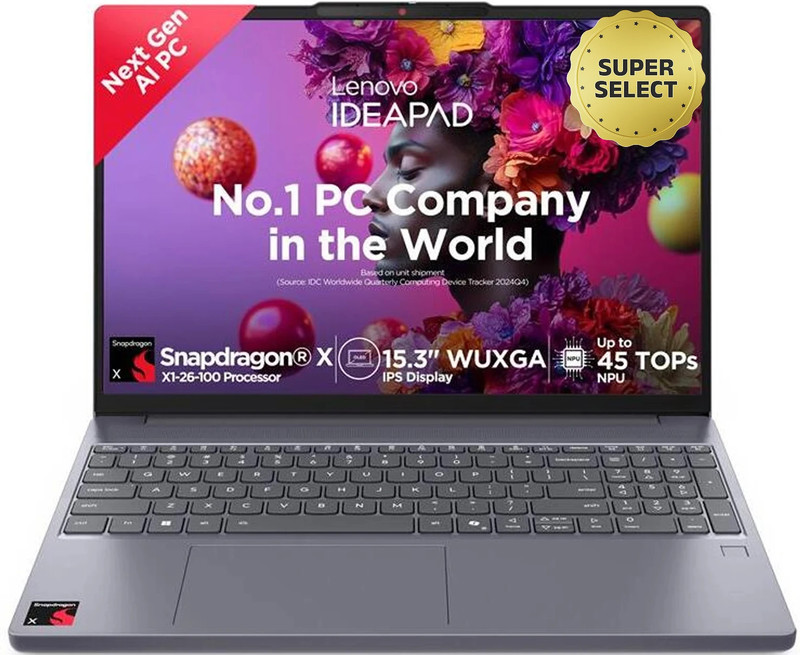 Lenovo IdeaPad Slim 3 Next Gen AI PC WUXGA IPS Copilot + PC Snapdragon X - (16 GB/512 GB SSD/Windows 11 Home) 15Q8X10 Thin and Light Laptop(15.3 Inch, Luna Grey, 1.55 Kg, With MS Office)