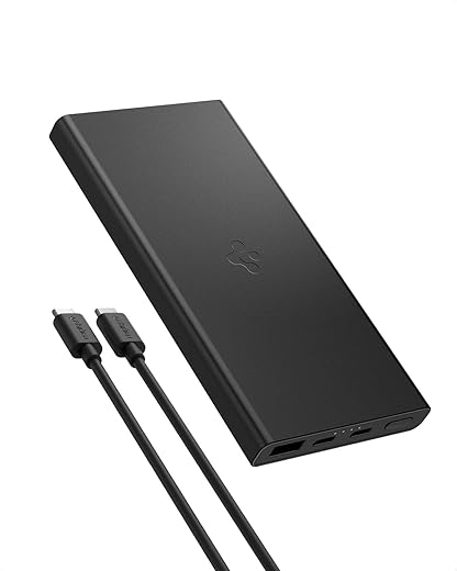 Spigen ArcPack 10000mAh Power Bank, PD3.0, Fast Charging, 22.5W Max Output, 2 Type-C Ports, 1 USB-A Port – (Aluminum, Black)