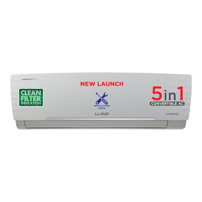 Lloyd 1.5 Ton 5 Star Inverter Split AC (5 in 1 Convertible, Cools Even at 52°C, Smart 4 Way Air Swing, Turbo Cool, Anti Corrosion Coating, 100% Copper, White, GLS18I5KWGGW)