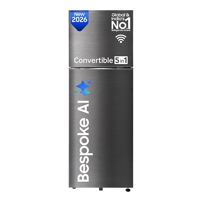 Samsung 350 L, 3 Star, Convertible 5-in-1, Digital Inverter, Frost Free Double Door, WiFi Bespoke AI Refrigerator (RT38HG5A23BXHL, Luxe Black, 2026 Model)