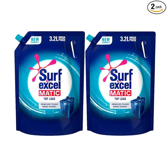 Surf Excel Matic Top Load Liquid Detergent 3.2 L Refill, Designed for Tough Stain Removal on Laundry in Washing Machines – Mega Pack (Pack of 2)