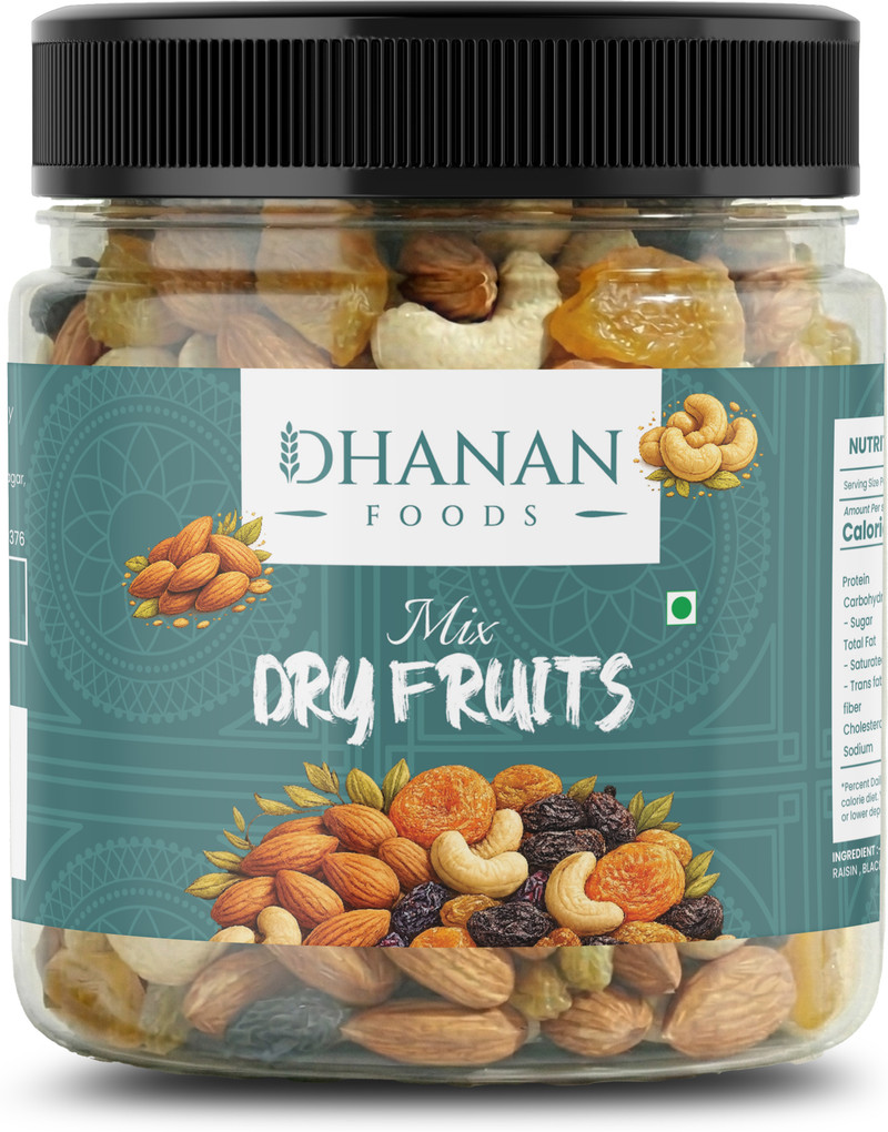 Dhanan foods Natural Premium Healthy Nutmixed[ 250gm ][ JAR ] Almonds, Assorted Fruits & Nuts, Cashews, Dry Dates, Raisins, Kernels