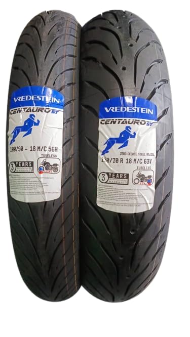 Motorcycle Tyre Combo Pack, 100/90-18 56H TL and 130/70R18 63V TL Radial, specifically designed for RE 350 Interceptor 650, 3 Years Manufacturing Warranty (Manufacturing Date 2024)