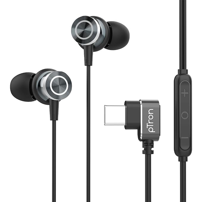 pTron Boom Play X3 In-Ear Type C Wired Headphones with Mic, 10mm Drivers