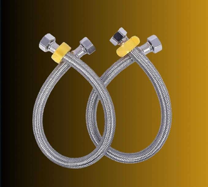 JAGGER JAG324 Stainless Steel Braided Flexible Connection Pipe for Geyser, Wash Basin & Toilet Flush | SS Wire Water Supply Hose | Leak Proof, Rust Resistant, (Silver, 24 Inch) – Pack of (2)