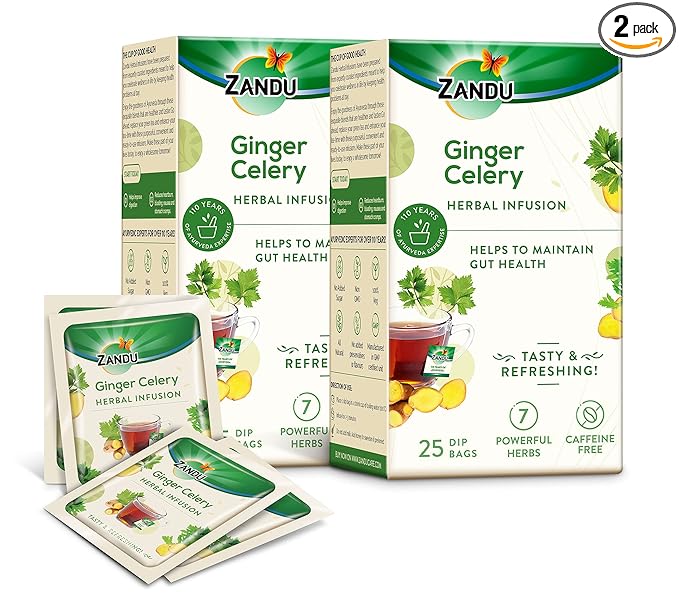 Zandu Ginger Celery Herbal Infusion, a Herbal Tea Enriched with Ayurvedic Ingredients (Pack of 25 Tea Bags X 2),37.5 grams